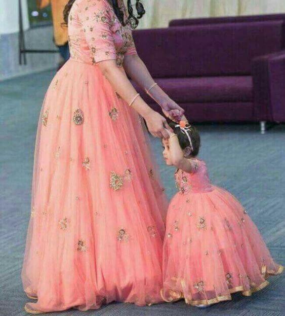 mom and daughter ethnic matching dresses