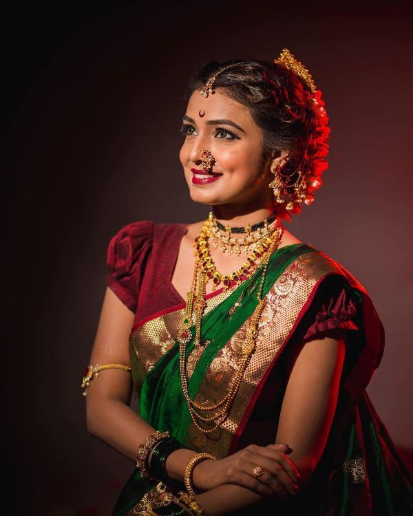 Maharashtrian Nauvari Saree Bridal Makeup  Saubhaya Makeup