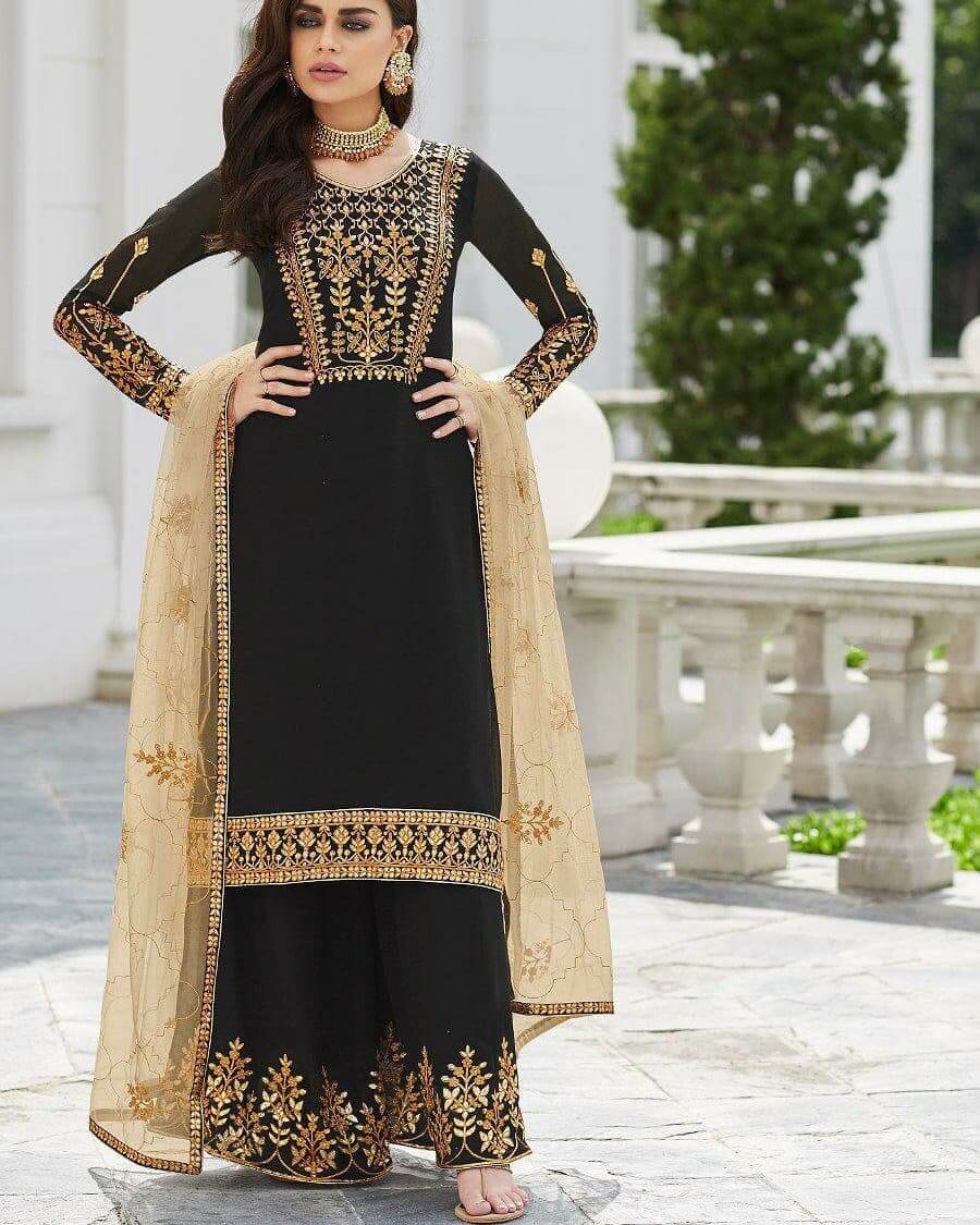Black Party Wear Palazzo Suit With Net Dupatta For This Festive Season