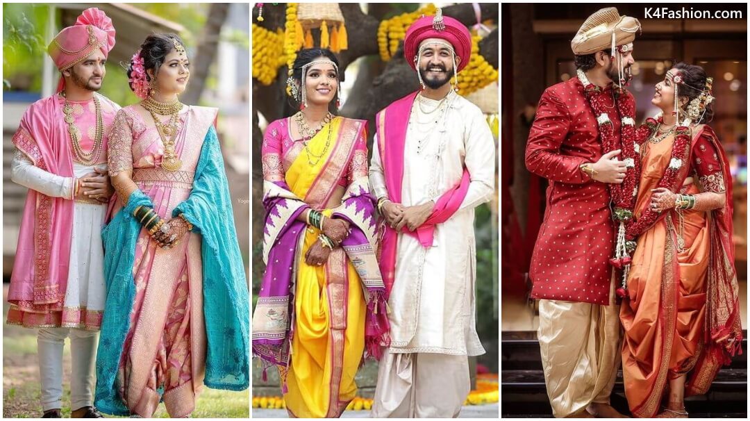 1080px x 606px - Nauvari Marathi Wedding Dress for Couples - K4 Fashion