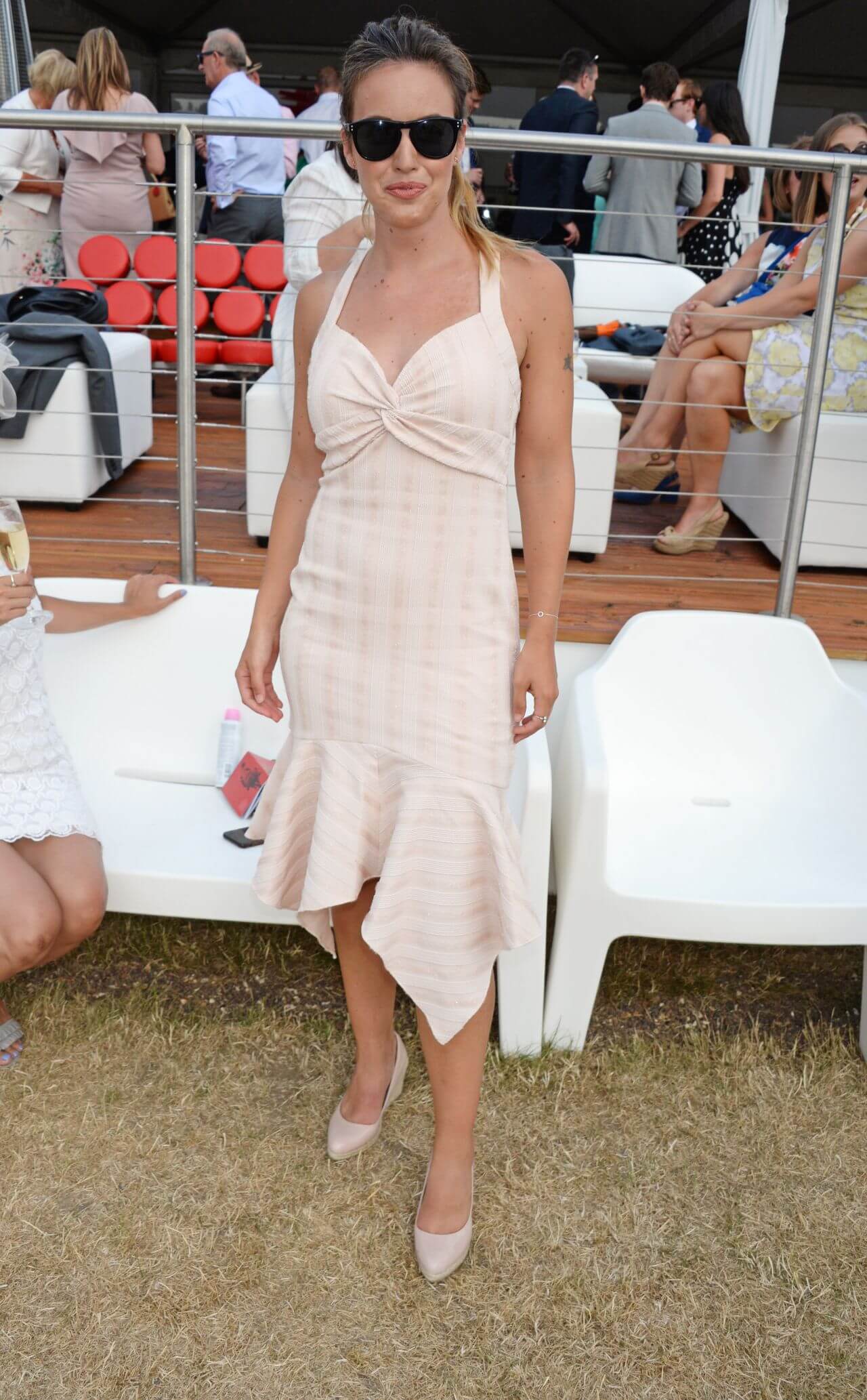 Charlie Webster  In Off White Strap Sleeves Ruffle Dress At Audi Polo Challenge in Ascot