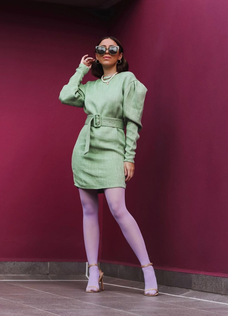 Andrea Nahle  In Green Woven Short Dress