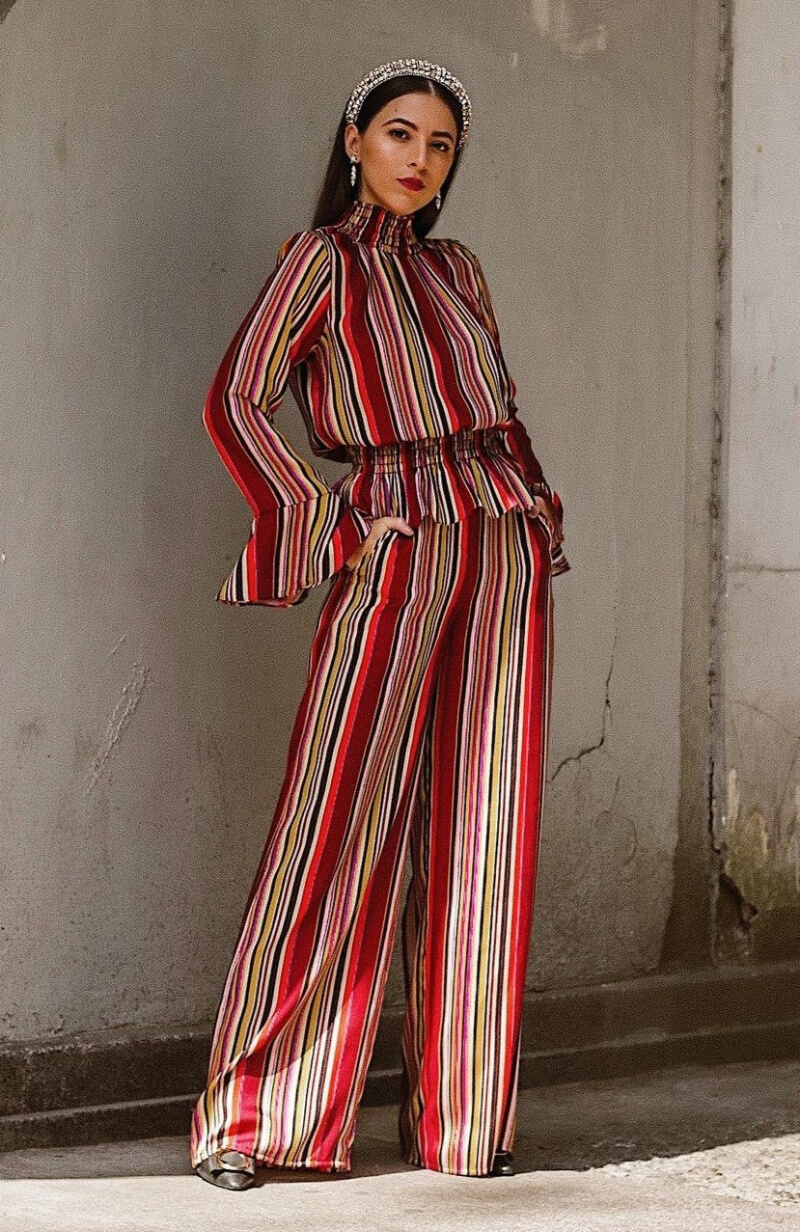 Andrea Nahle In Red Striped Co-Ord Set