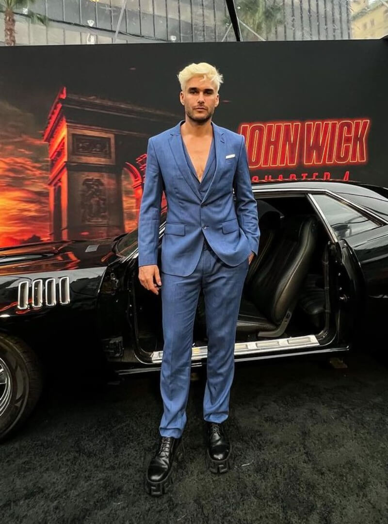 Charlie Matthews In Blue Pantsuit Outfit