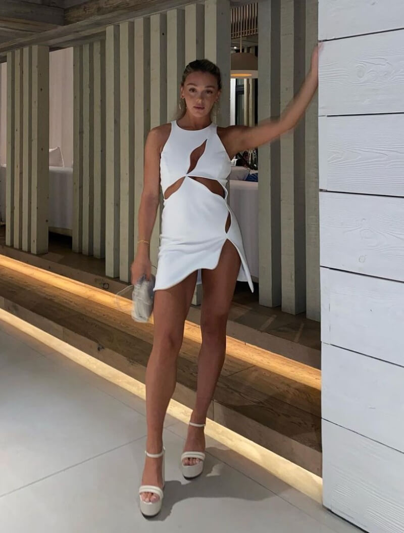 Jessica Stockstill In White Cut Out Mini Outfit