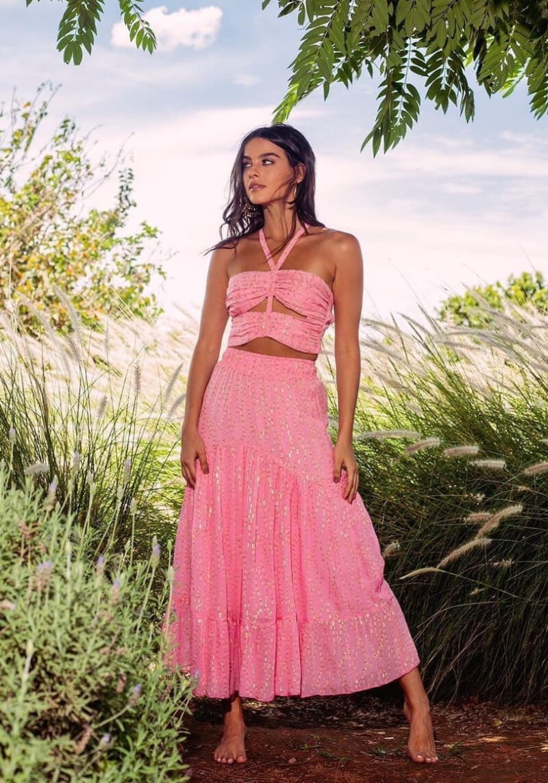 Juliana Calderari In Pink Printed Co Ord Set