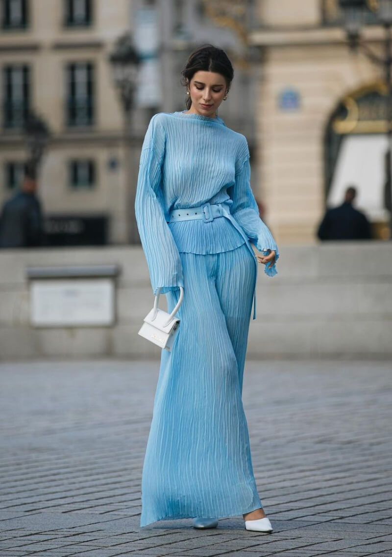 Katie Giorgadze In Blue Pleated Co-Ord Set