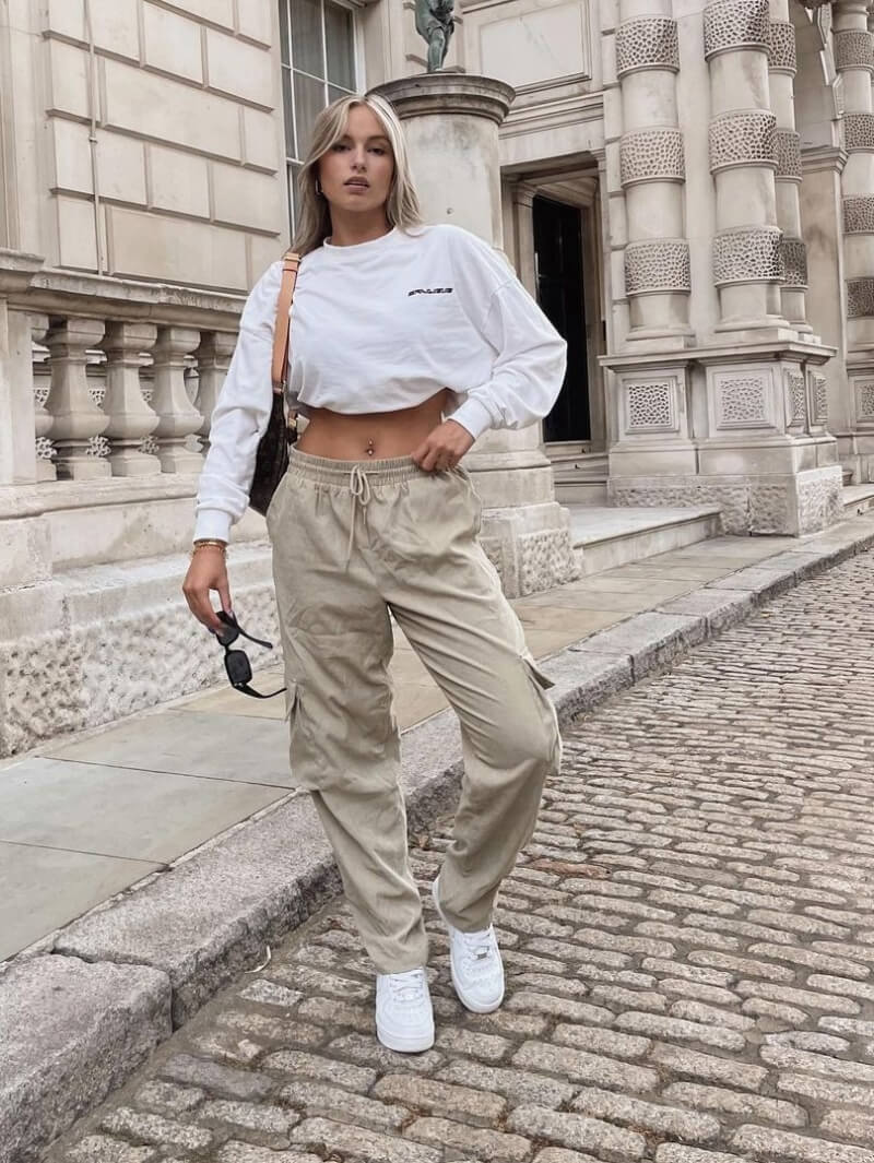 Nichara Josephina Augustina In White Crop Top With Cargo Pants