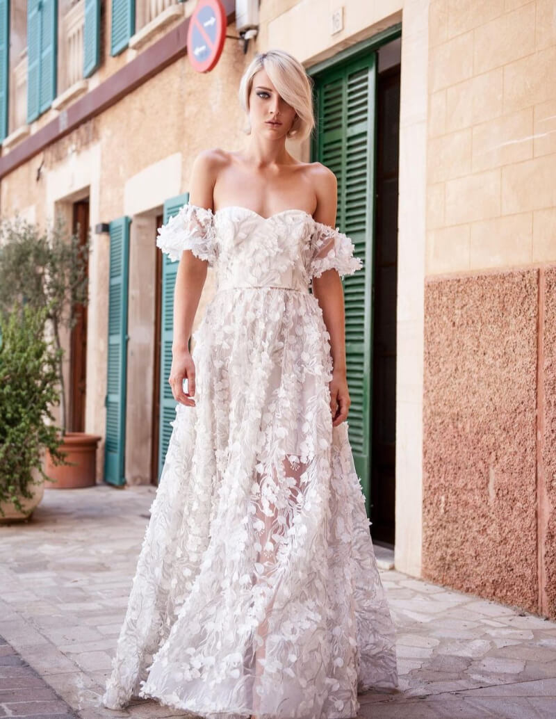 Victoria Jancke In White Floral Design Off Shoulder Long Gown