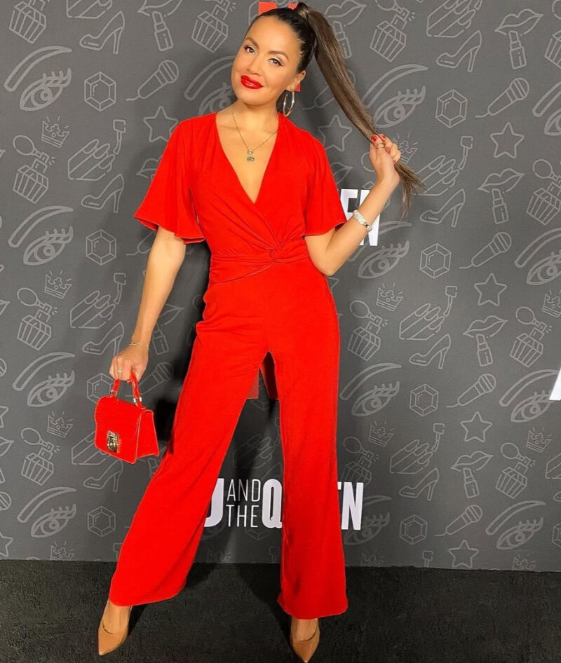 Shannon Baker In Hot Red Jumpsuit