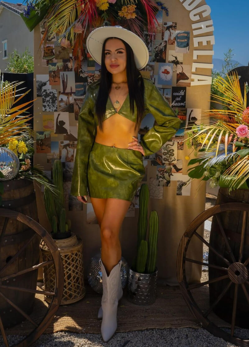 Shannon Baker In Olive Green Leather Co-Ord Set