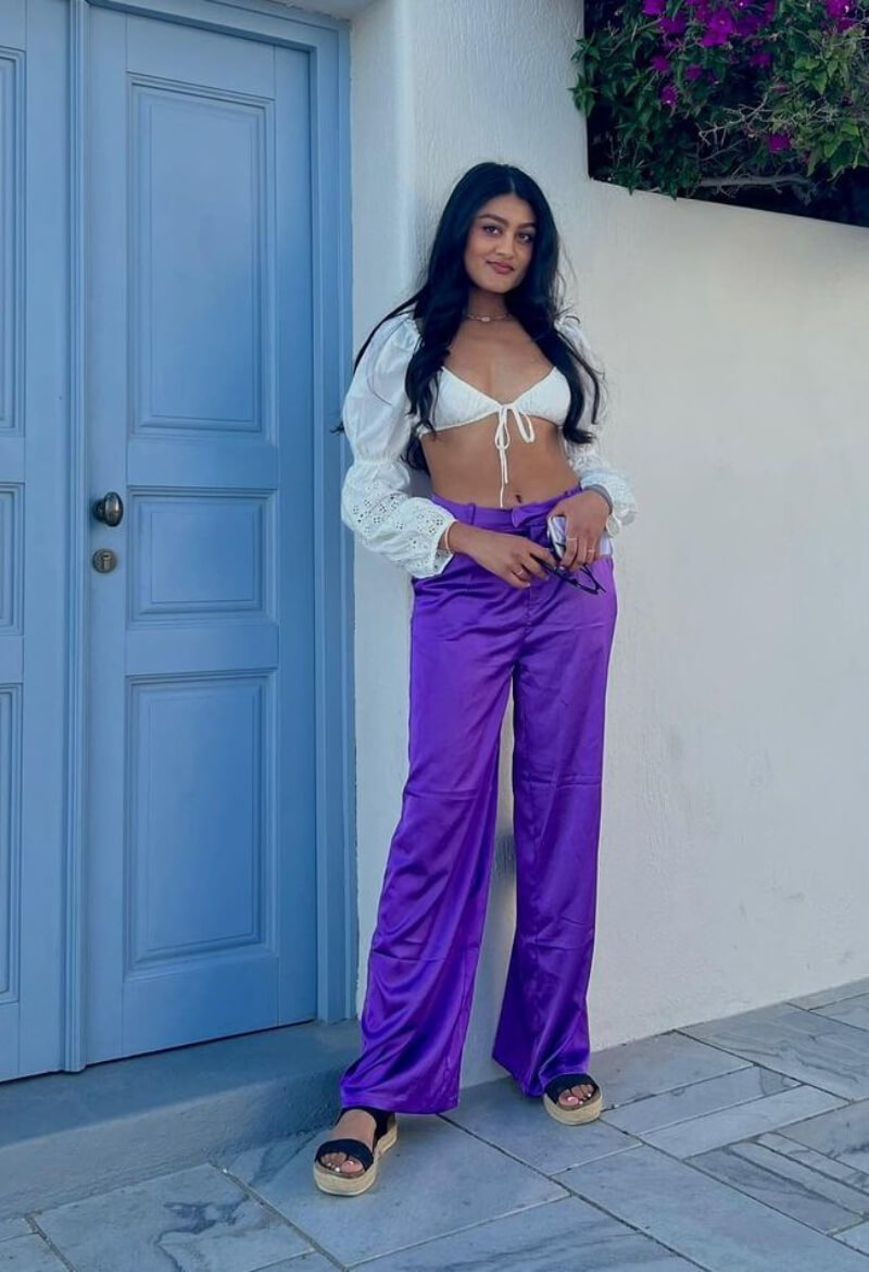 Shikhaa Patell In White Bralette Top With Purple Pants