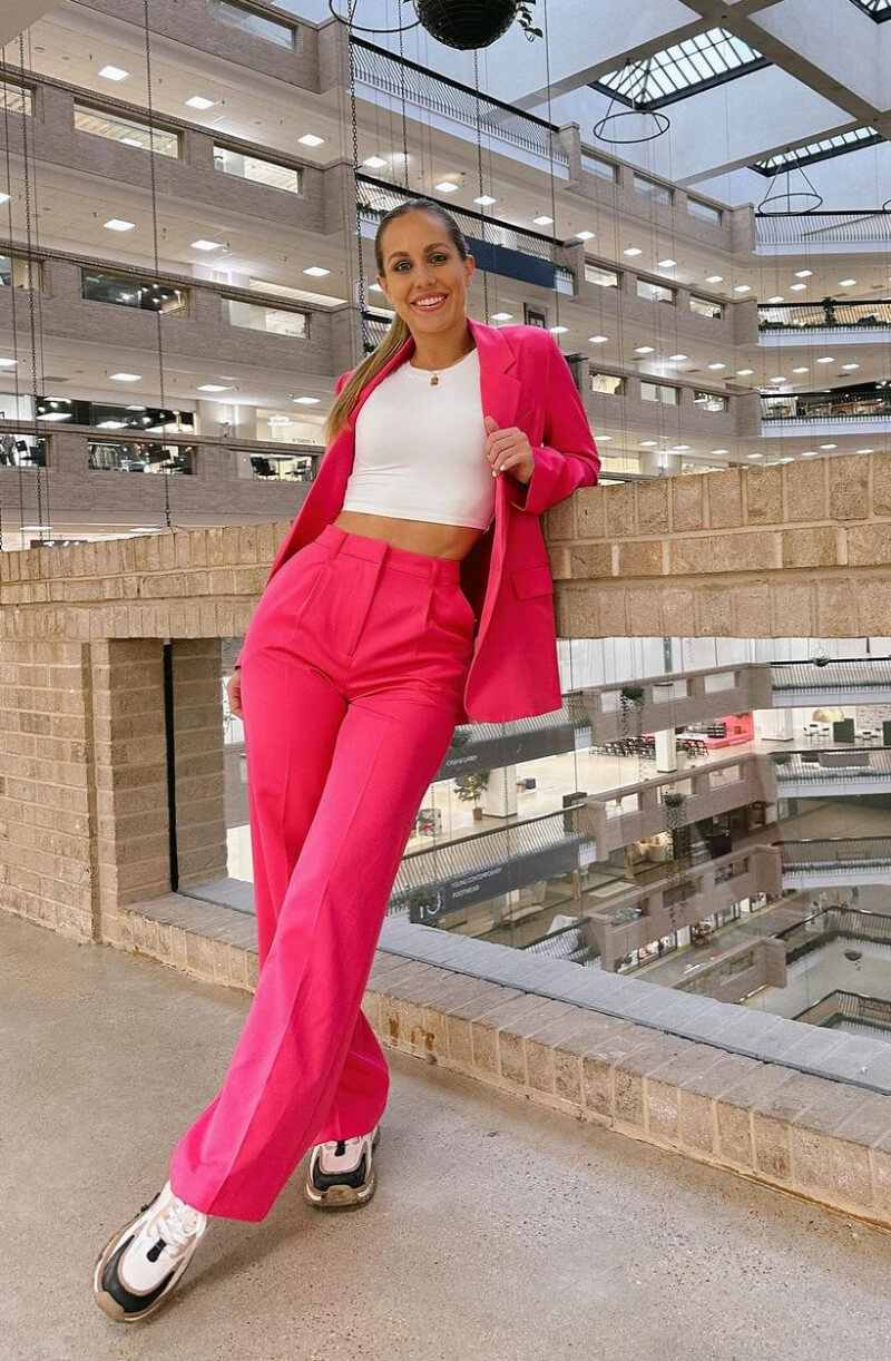 Taylor Poole In Pink Blazer With Pants