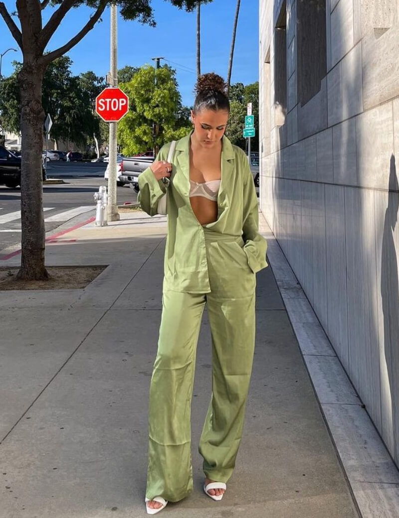 Tina Hirschson In Olive Green Co Ord Set