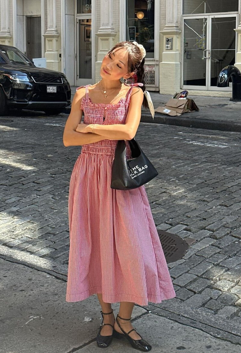 Yuyan In Pink Checked Long Dress