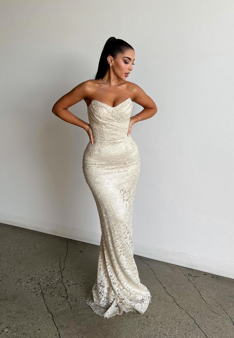 Alex Georgy In White Strapless Long Gown