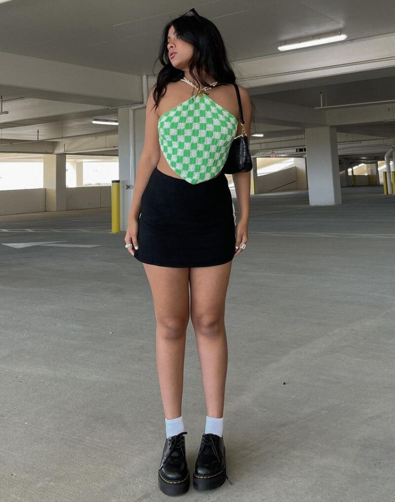 Armin Arshe In Green Checked Crop Top With Mini Skirt 