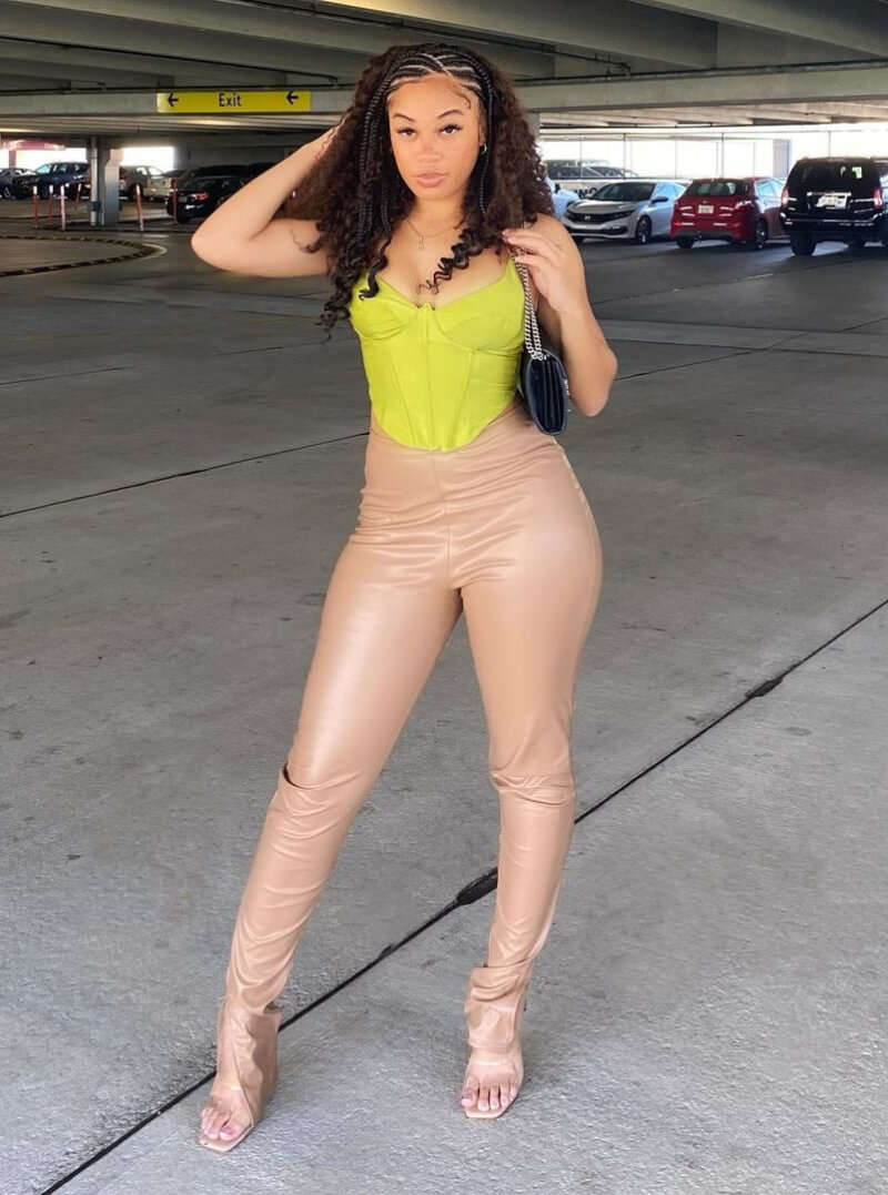 Essence Simoné In Neon Top With Leather Pants
