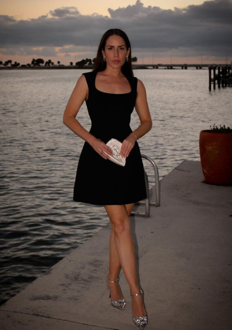 Idalia Salsamendi In Black Boat Neck Mini Outfit