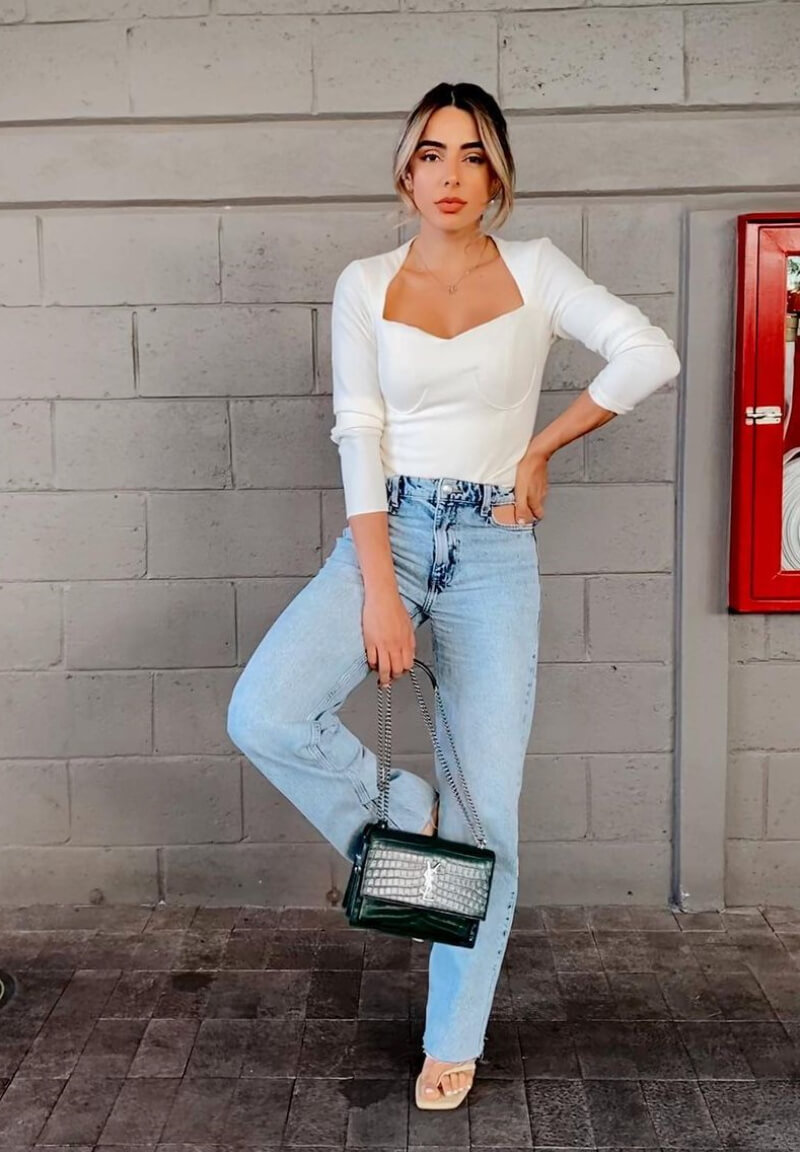Ilse Jimenez G In White Cami Top With Denim Jeans