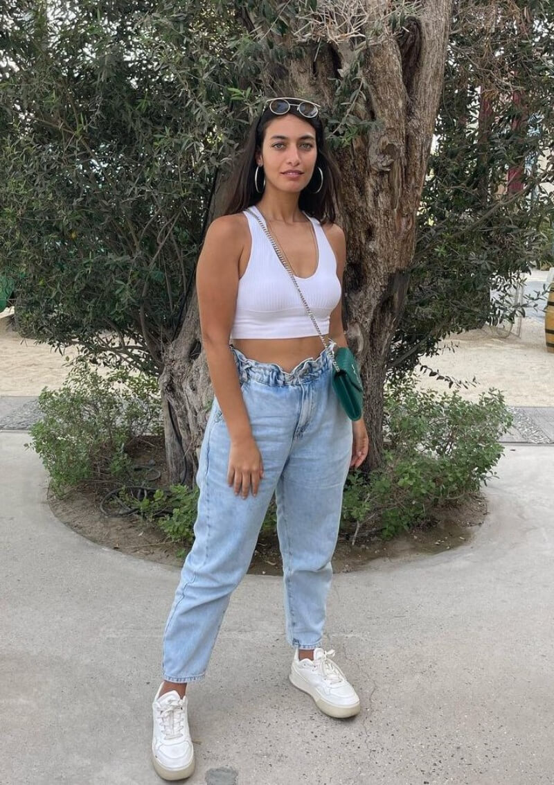 Ingy Elengbawy In White Tank Top With Jeans