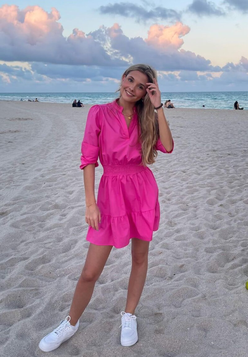Karoline Krovel In Pink Full Sleeves Short Dress