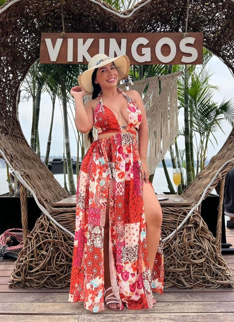 Kary Ocampo In Printed Cut Out Long Maxi Dress
