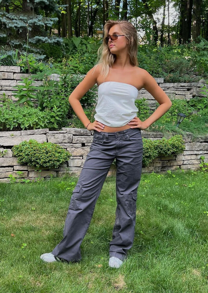 McKella Kay In Strapless Top With Cargo Pants