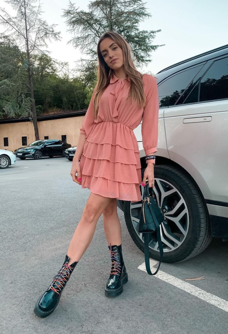 Nadja Stanojevic In Dusky Pink Frill Short Dress