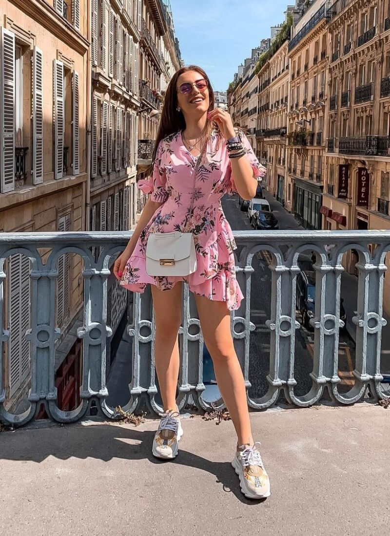 Nadja Stanojevic In Pink Printed Ruffle Mini Dress