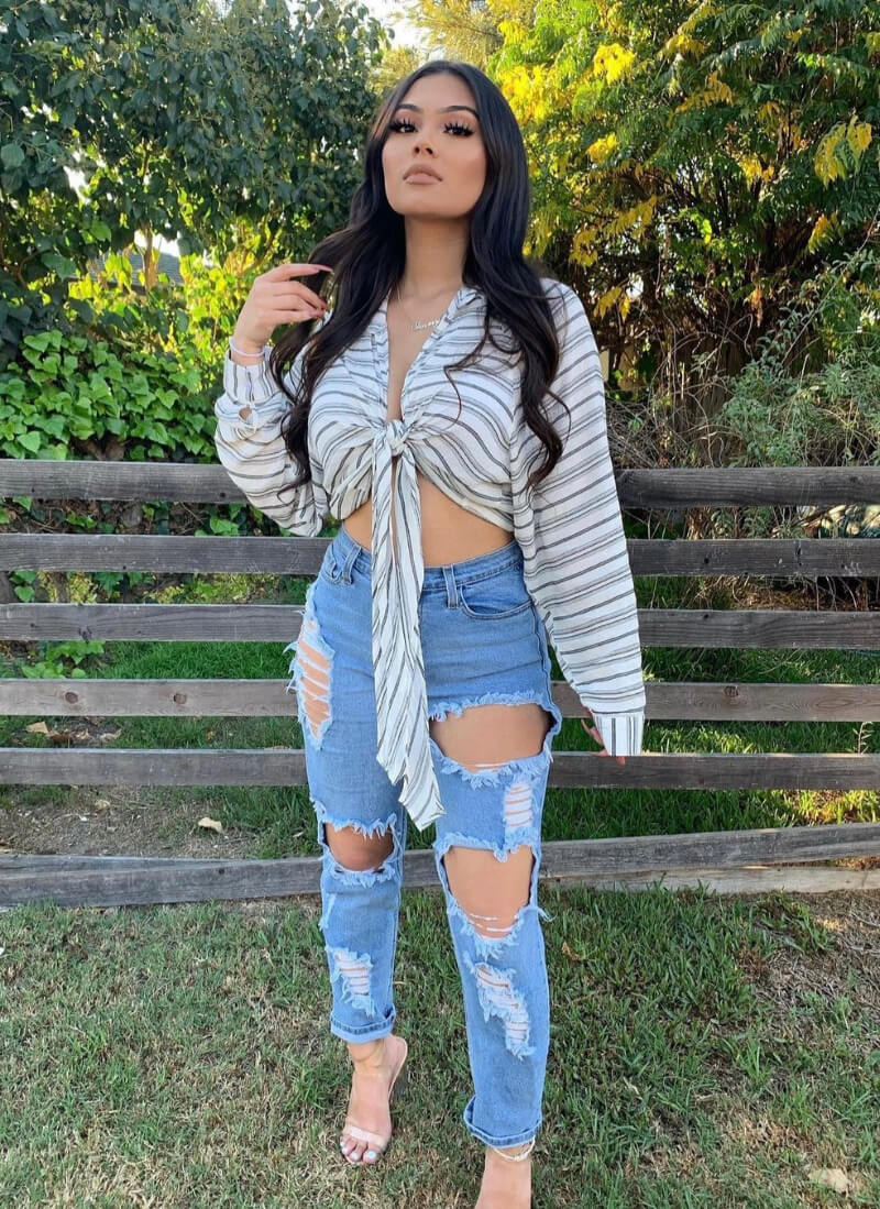 Stormy Marie Amaya In Printed Cami Top With Ripped Jeans