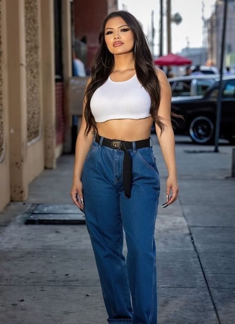 Stormy Marie Amaya In White Crop Top With Blue Jeans