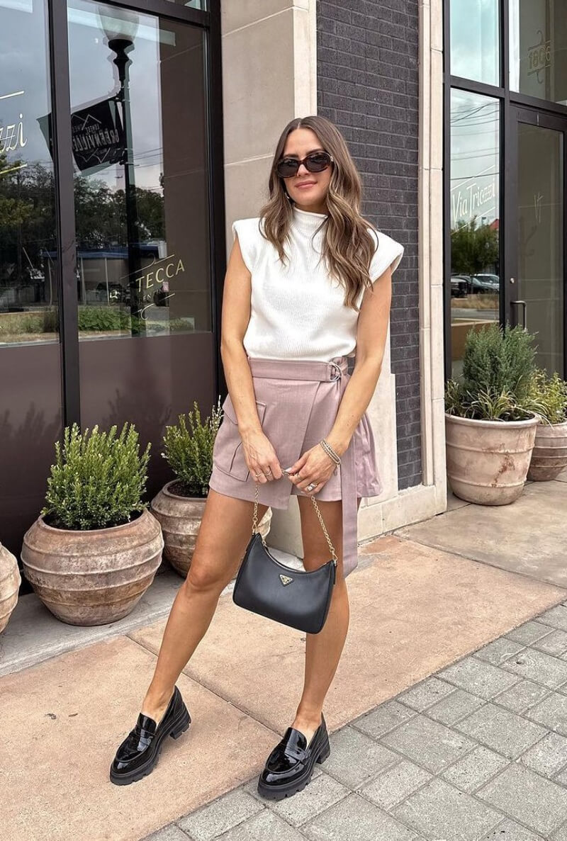 Lauren Roscopf In White Woven Top With Wrapped Mini Skirt