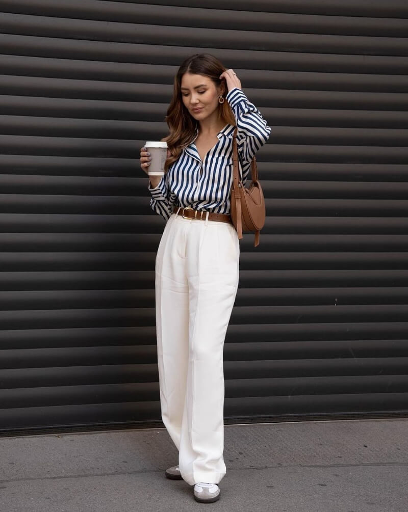 Sandra Imiela In a Striped Shirt With pants